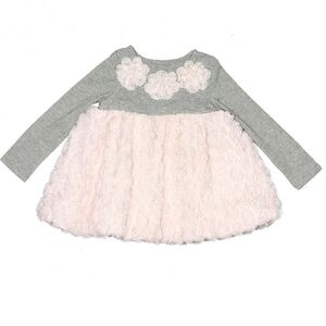 Pippa & Julie Grey Pink Rosette Dress Toddler Girl Size 2T Floral Flowers EUC
